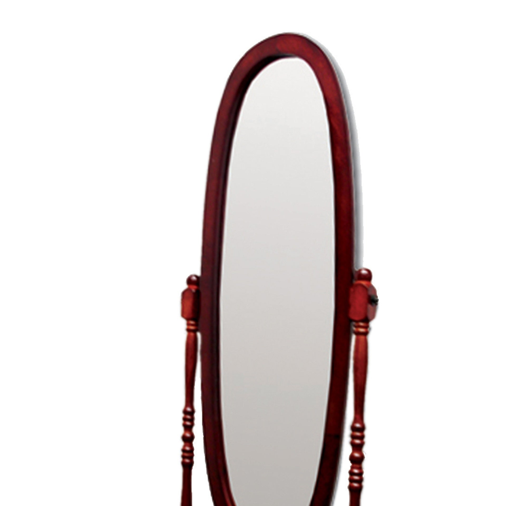 59.25" Tall Standing Wooden Floor Mirror with Cherry finish, Oval Shape