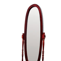 59.25" Tall Standing Wooden Floor Mirror with Cherry finish, Oval Shape