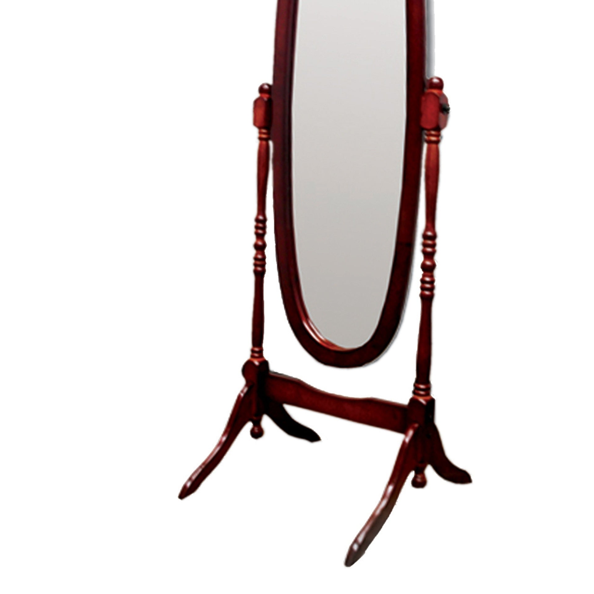 59.25" Tall Standing Wooden Floor Mirror with Cherry finish, Oval Shape