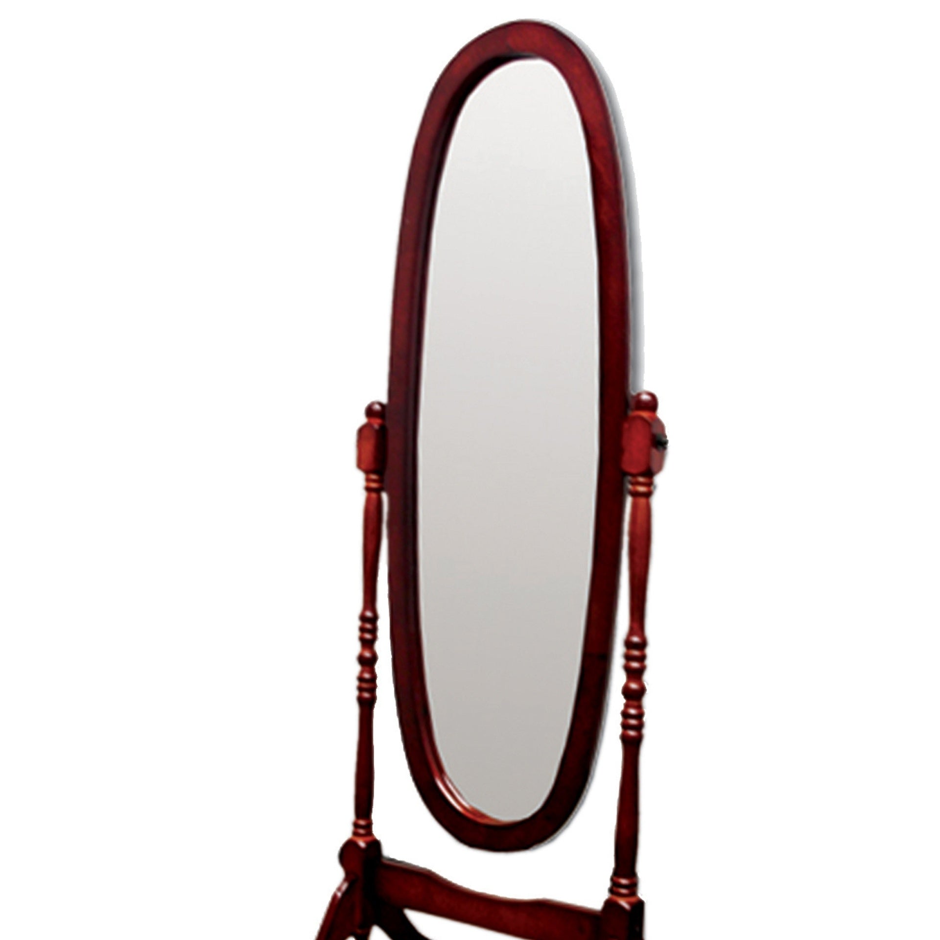 59.25" Tall Standing Wooden Floor Mirror with Cherry finish, Oval Shape