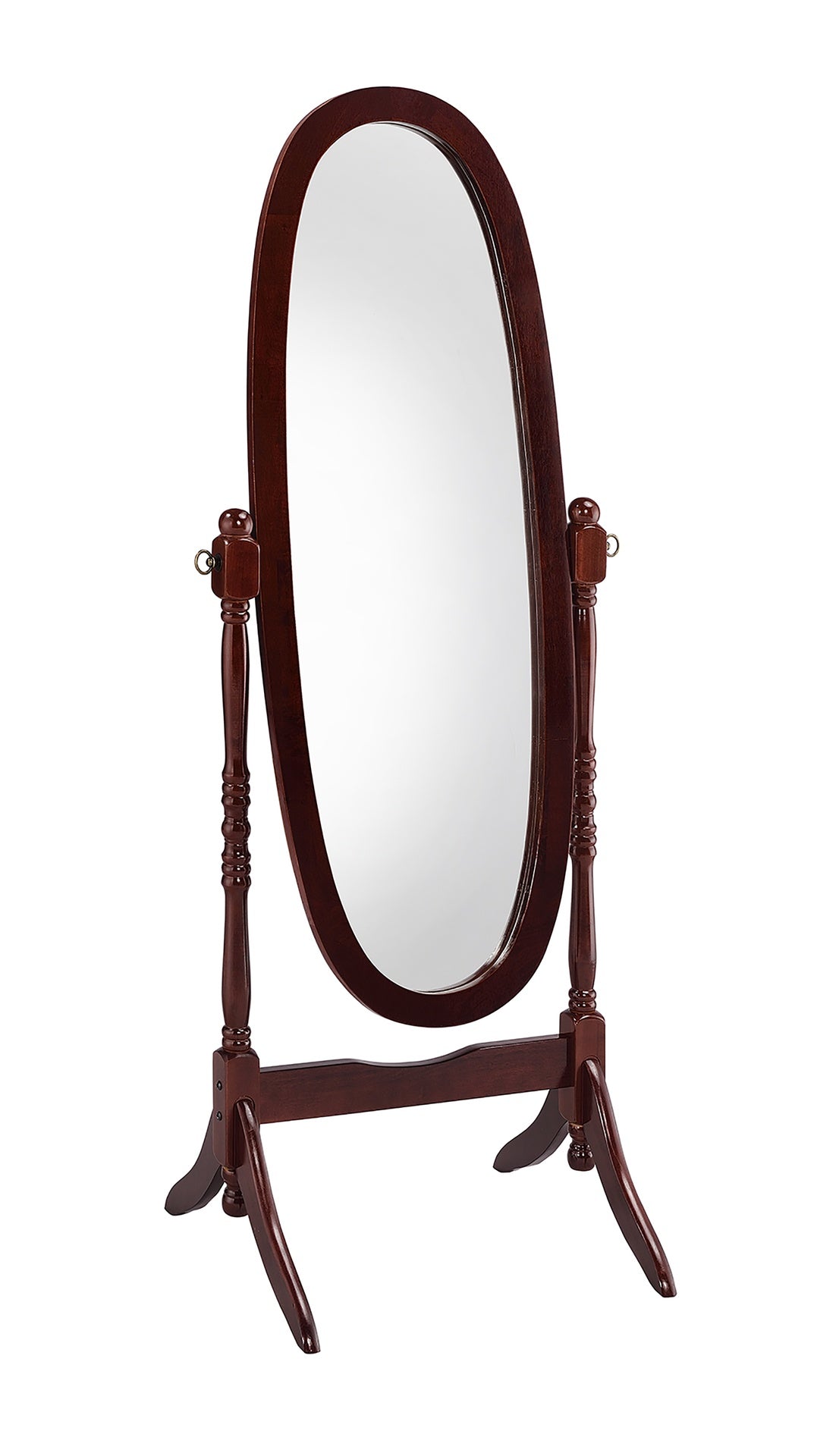 59.25" Tall Standing Wooden Floor Mirror with Cherry finish, Oval Shape