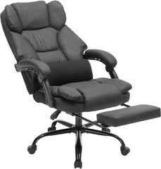 Office Chair with Foot Rest, Executive Office Chair with Arms, Reclining Computer Chair with Wheels and Lumbar Support, PU Leather Comfy Swivel Chair for Home Office