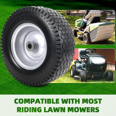 13x5.00-6 Flat Free Tire and Wheel Assemblies - Compatible for 13x5-6 Solid Rubbe Riding Lawn Mower Wheels and Tires - With 3" Centered Hub and 3/4" Bushings (Extra 5/8" Bushings)