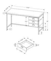 Computer Desk, Home Office, Laptop, Storage Drawers, 55"l, Work, Brown Laminate, Black Metal, Contemporary, Modern