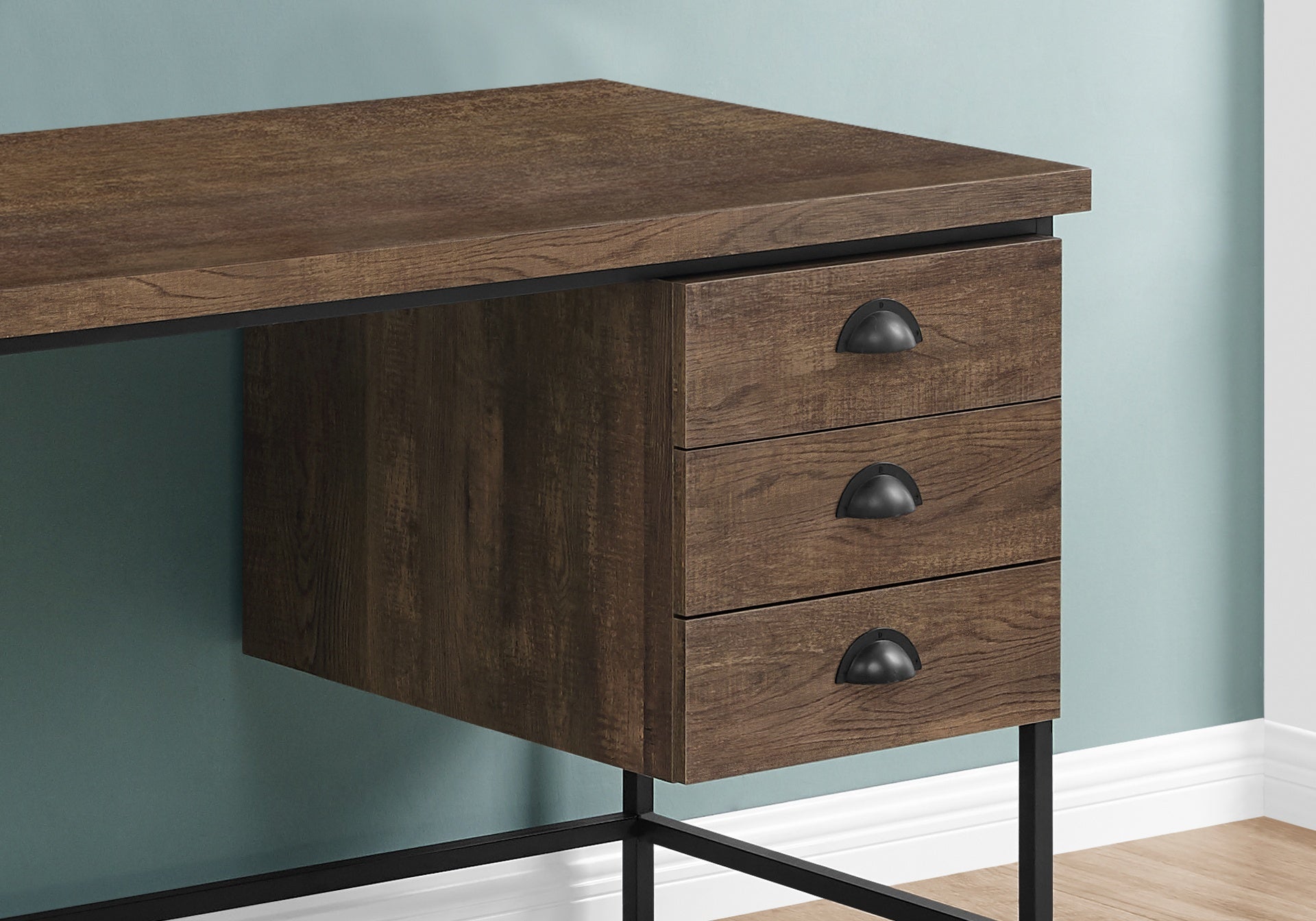 Computer Desk, Home Office, Laptop, Storage Drawers, 55"l, Work, Brown Laminate, Black Metal, Contemporary, Modern