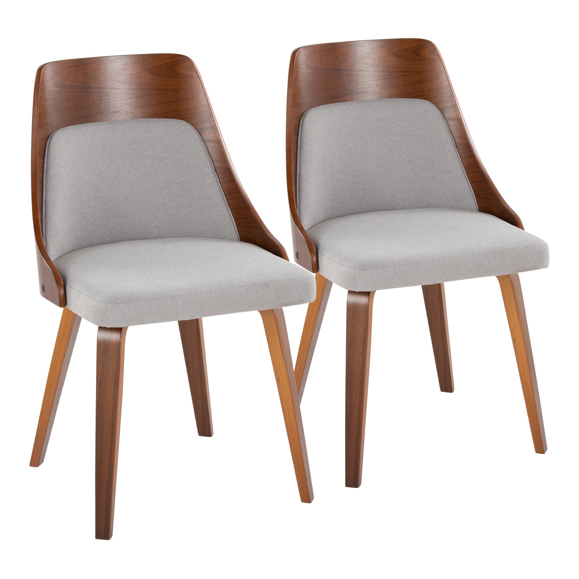 Anabelle Mid-Century Modern Dining/Accent Chair in Walnut Wood and Grey Fabric by LumiSource - Set of 2