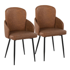 Dahlia Contemporary Dining Chair in Black Metal and Camel Faux Leather with Chrome Accent by LumiSource - Set of 2