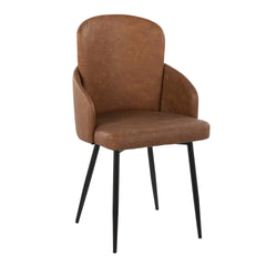 Dahlia Contemporary Dining Chair in Black Metal and Camel Faux Leather with Chrome Accent by LumiSource - Set of 2