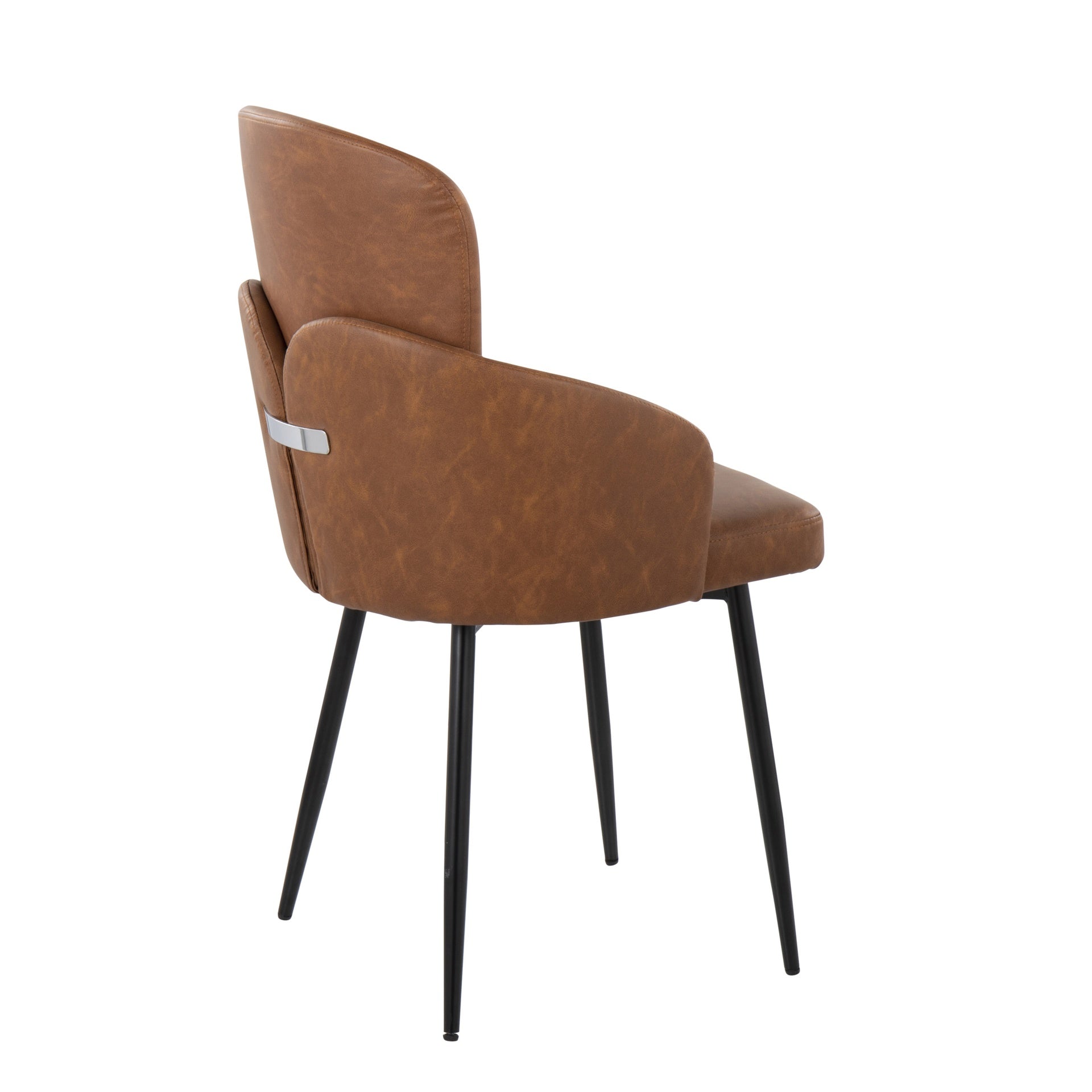Dahlia Contemporary Dining Chair in Black Metal and Camel Faux Leather with Chrome Accent by LumiSource - Set of 2