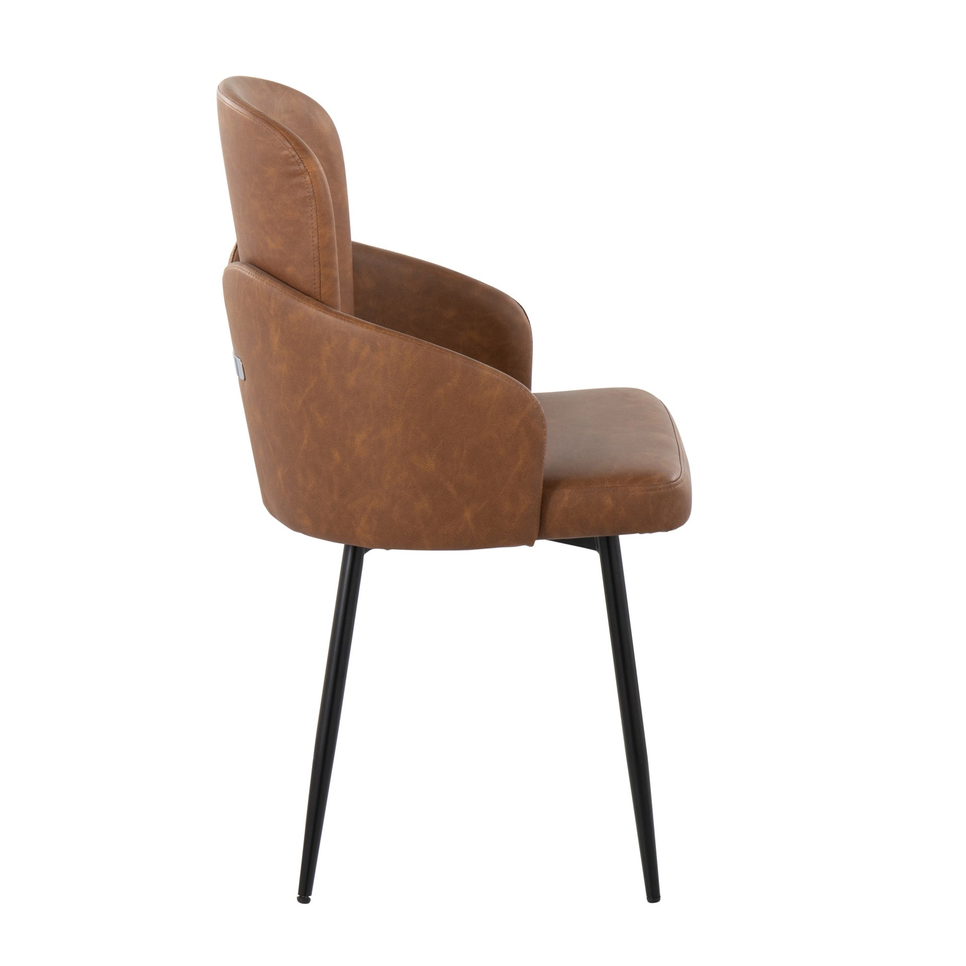 Dahlia Contemporary Dining Chair in Black Metal and Camel Faux Leather with Chrome Accent by LumiSource - Set of 2