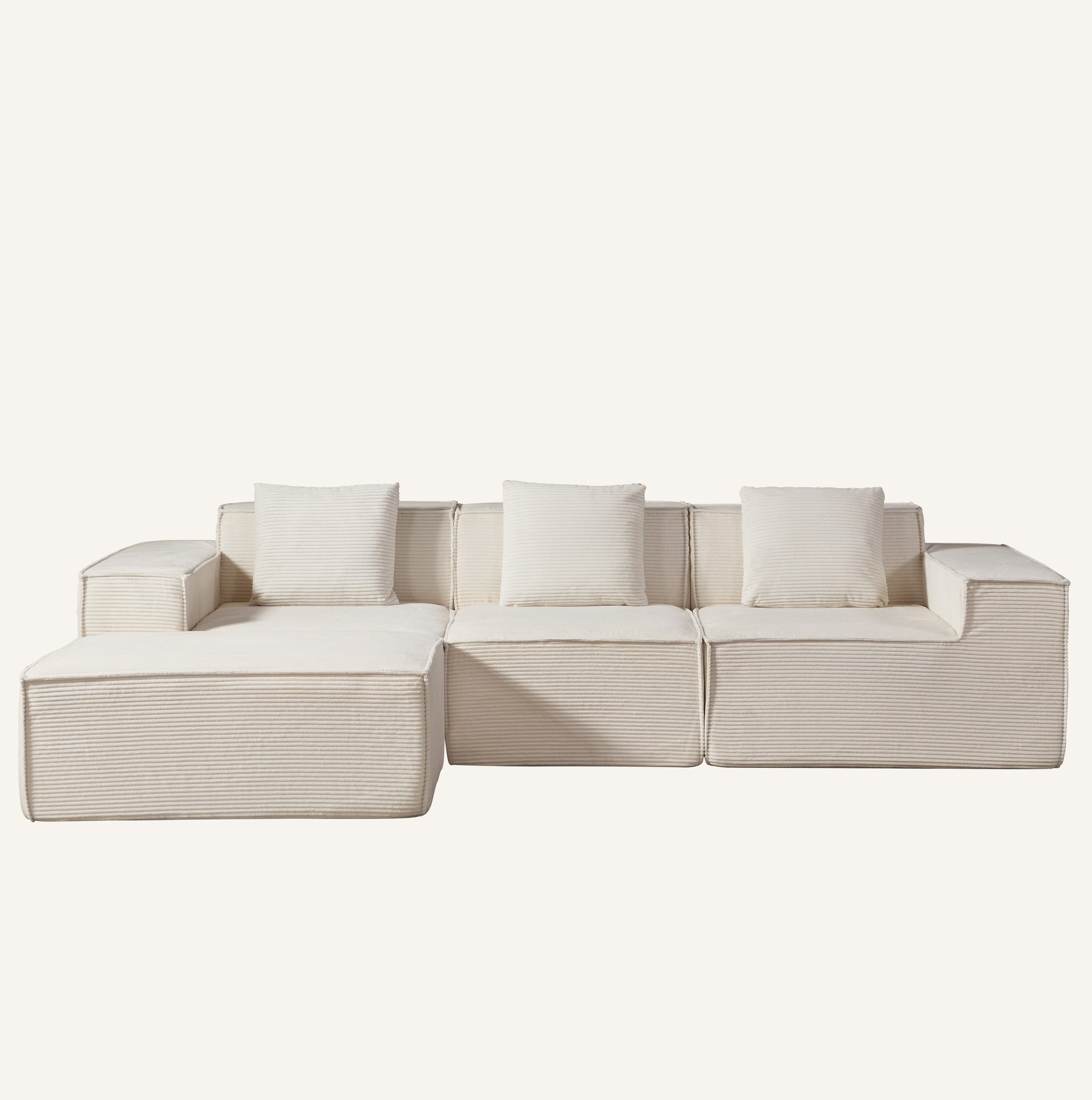 CozyForm Convertible Corduroy Sectional Couch with Ottoman & Pillows, Modular L Shaped Sleeper Sofa, Boneless Cloud Couch for Living Room Furniture, Beige