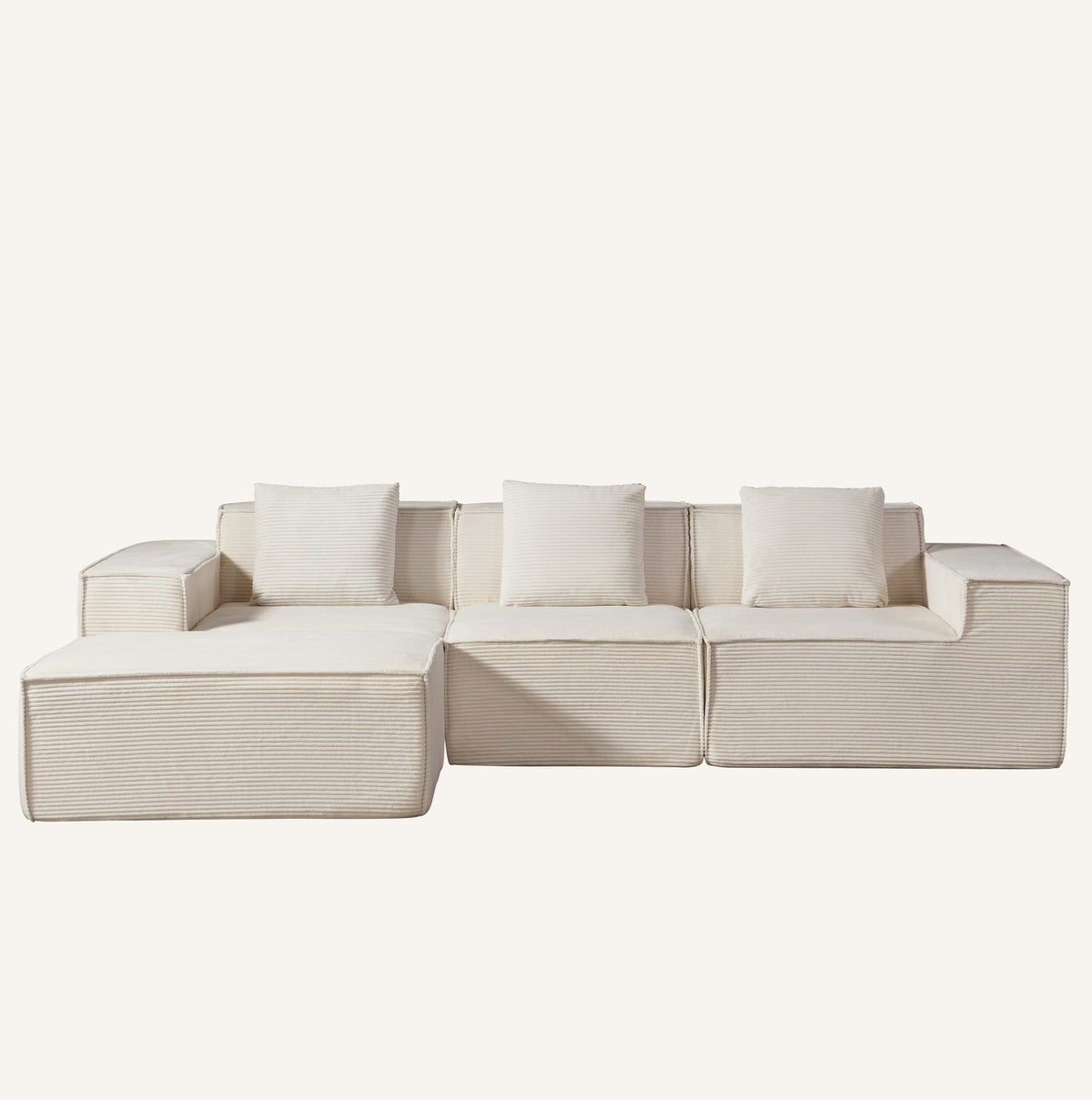 CozyForm Convertible Corduroy Sectional Couch with Ottoman & Pillows, Modular L Shaped Sleeper Sofa, Boneless Cloud Couch for Living Room Furniture, Beige