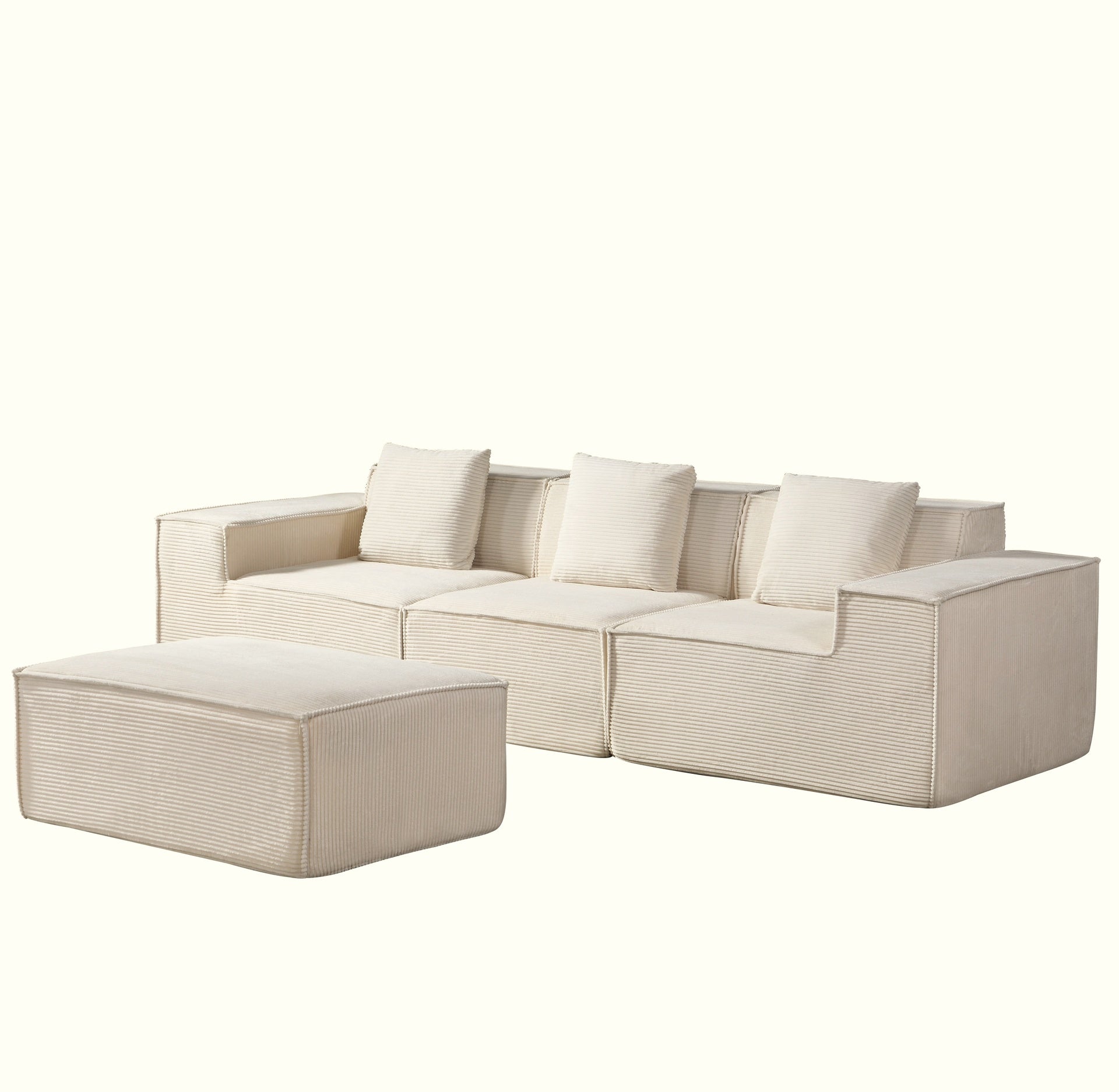 CozyForm Convertible Corduroy Sectional Couch with Ottoman & Pillows, Modular L Shaped Sleeper Sofa, Boneless Cloud Couch for Living Room Furniture, Beige