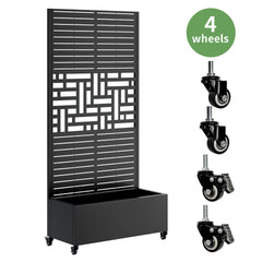 Metal Planter Box with Trellis, 73"x35"x16 Metal Raised Garden Bed with Trellis, Metal Planter Box with Drainage Holes & Lockable Wheels & Privacy Screen for Climbing Plants, Vegetables, Vines