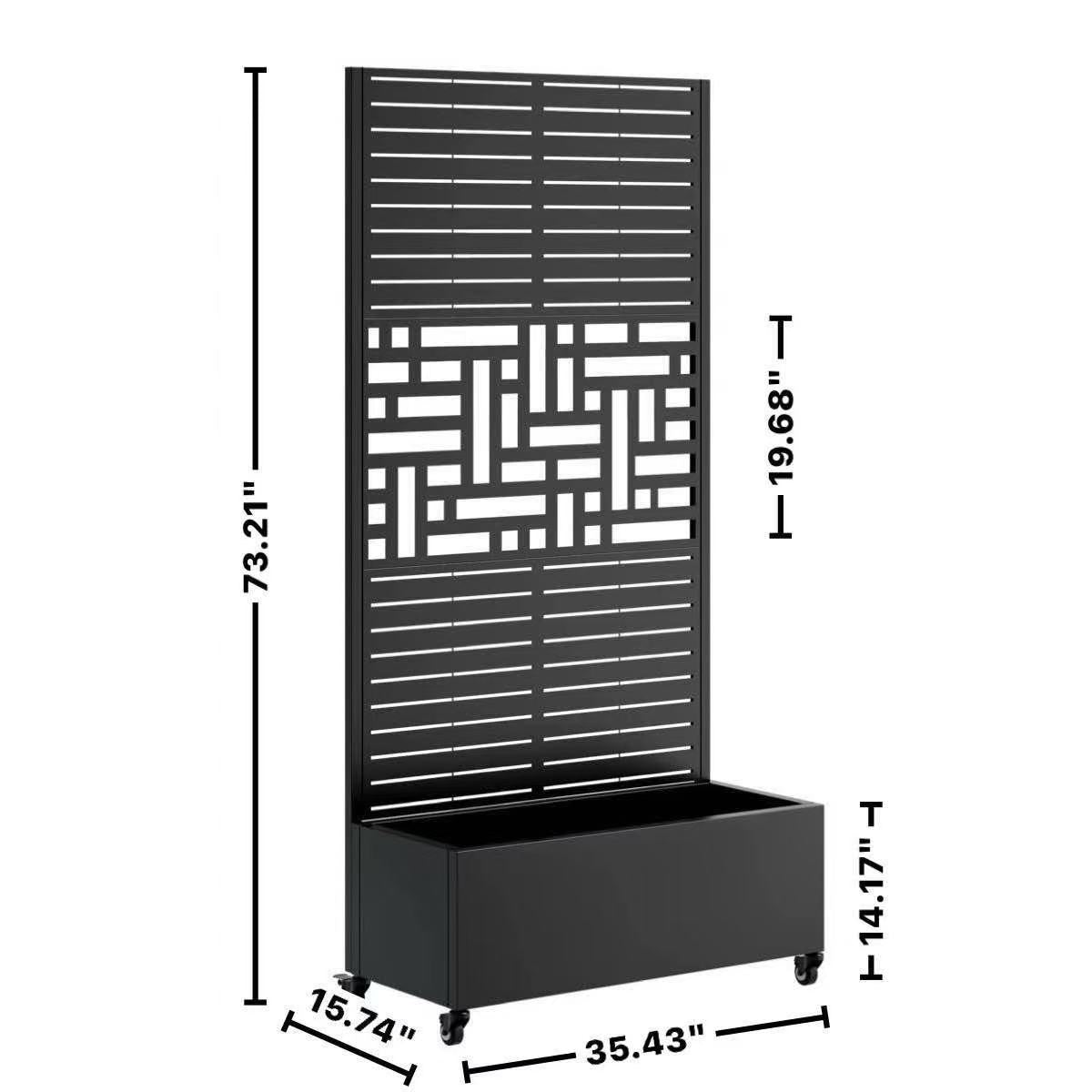 Metal Planter Box with Trellis, 73"x35"x16 Metal Raised Garden Bed with Trellis, Metal Planter Box with Drainage Holes & Lockable Wheels & Privacy Screen for Climbing Plants, Vegetables, Vines