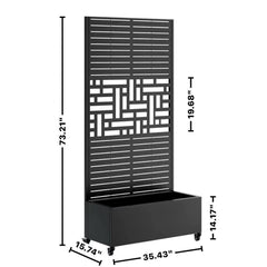 Metal Planter Box with Trellis, 73"x35"x16 Metal Raised Garden Bed with Trellis, Metal Planter Box with Drainage Holes & Lockable Wheels & Privacy Screen for Climbing Plants, Vegetables, Vines