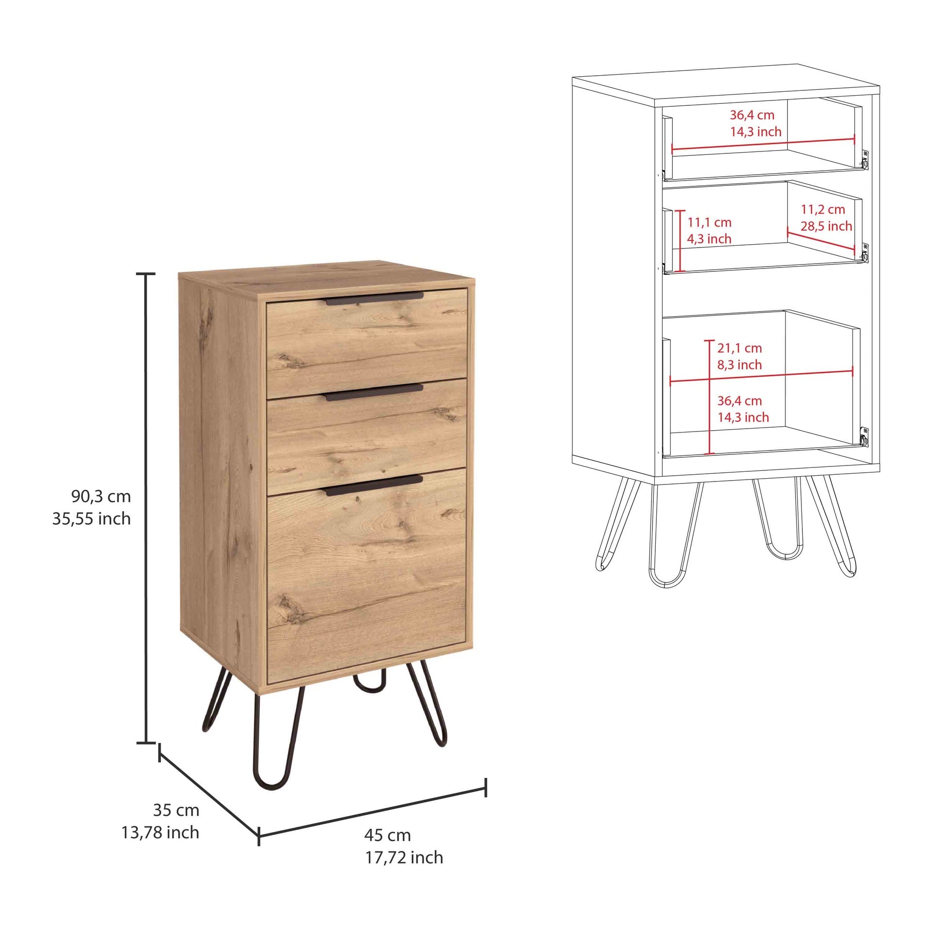 Augusta Light Dresser, Hairpin Legs, Superior Top,Three Drawers -Light Oak