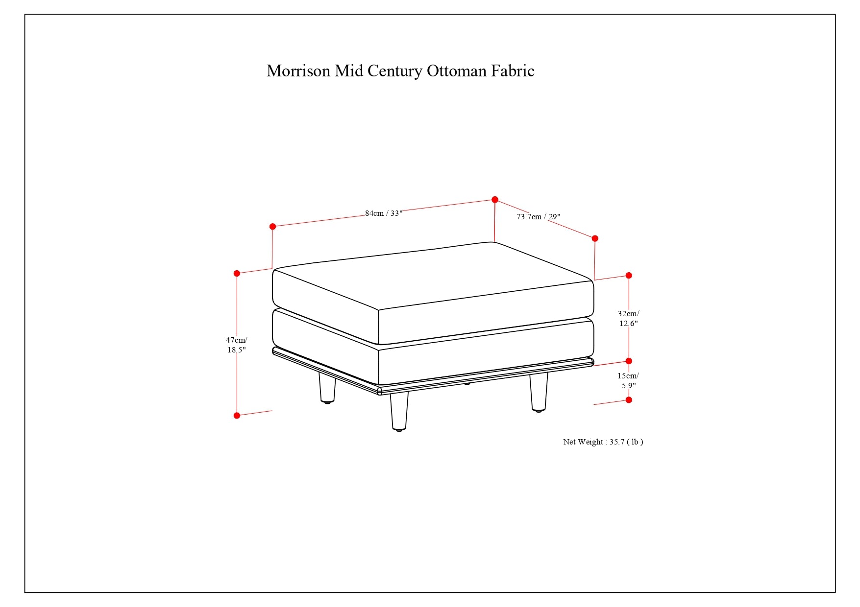 Morrison Ottoman in Mist Grey Woven-Blend Fabric