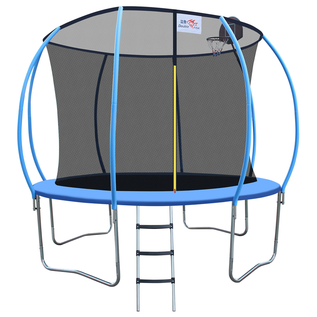 DOUBLE FISH [Foldable Trampoline] 400 Lbs 10ft Foldable Mini Trampoline Fitness Rebounder with Handrail  for Adults