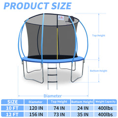 DOUBLE FISH [Foldable Trampoline] 400 Lbs 10ft Foldable Mini Trampoline Fitness Rebounder with Handrail  for Adults
