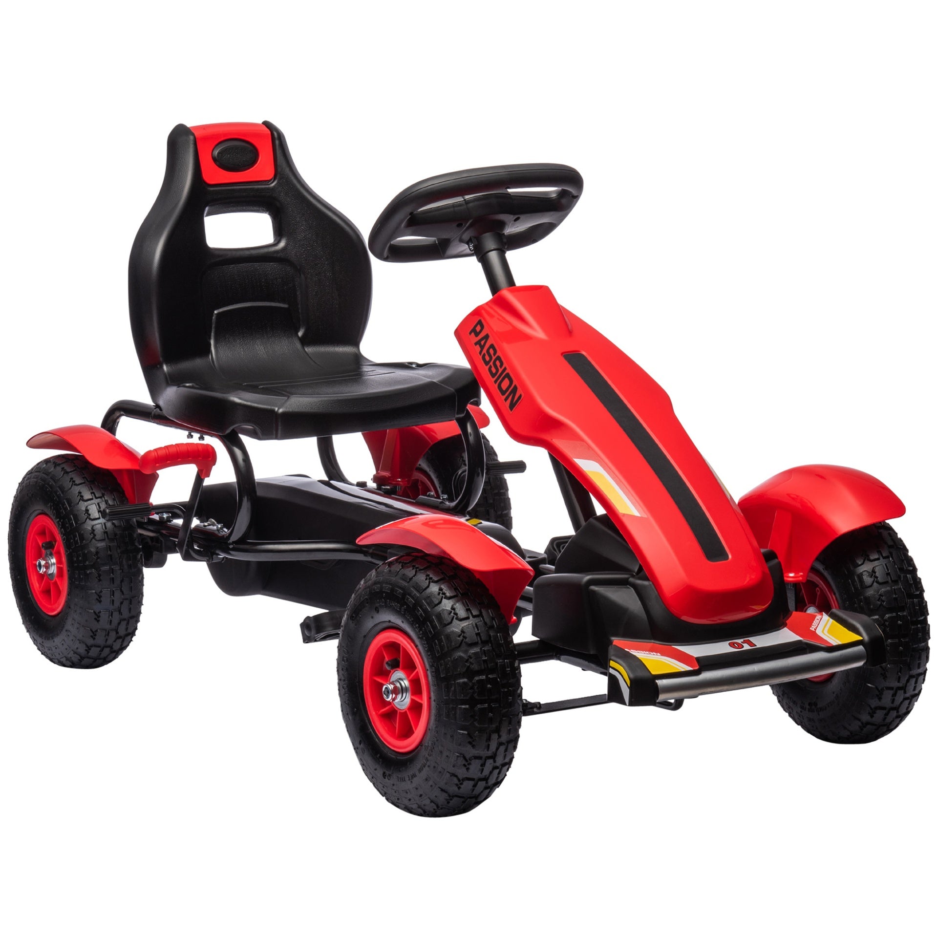 Aosom Kids Pedal Go Kart, Outdoor Ride on Toys with Adjustable Seat, Sharp Handling, Handbrake, 4 Non-Slip Rubber Wheels for Boys & Girls Aged 5-12 Years Old, Red