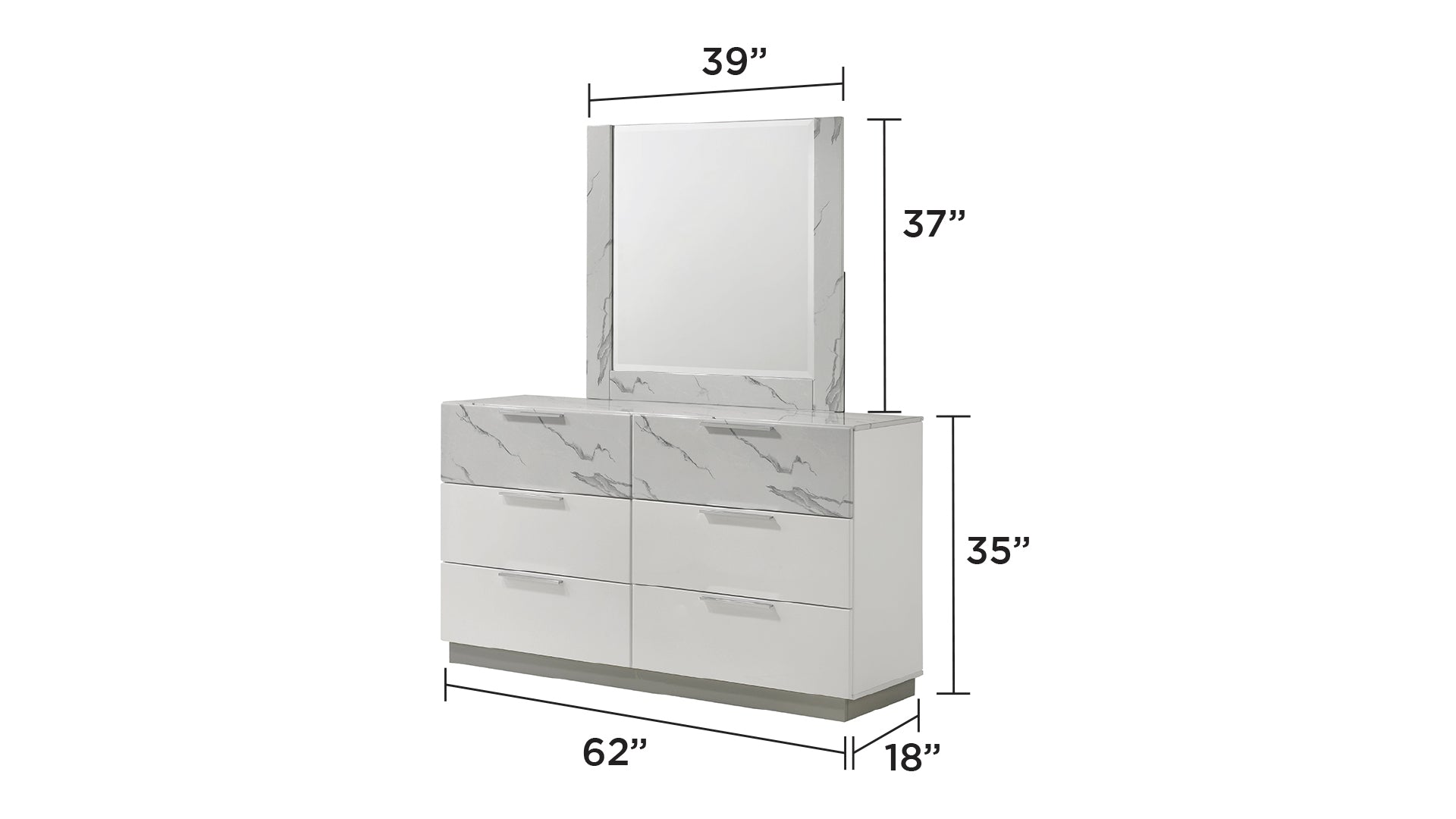 Mist Mirror White – Two-Tone High-Gloss Marble & Lacquer Frame with Oversized Reflective Surface(INCLUDES MIRROR ONLY)  same as B009P309327 (CA inventory)