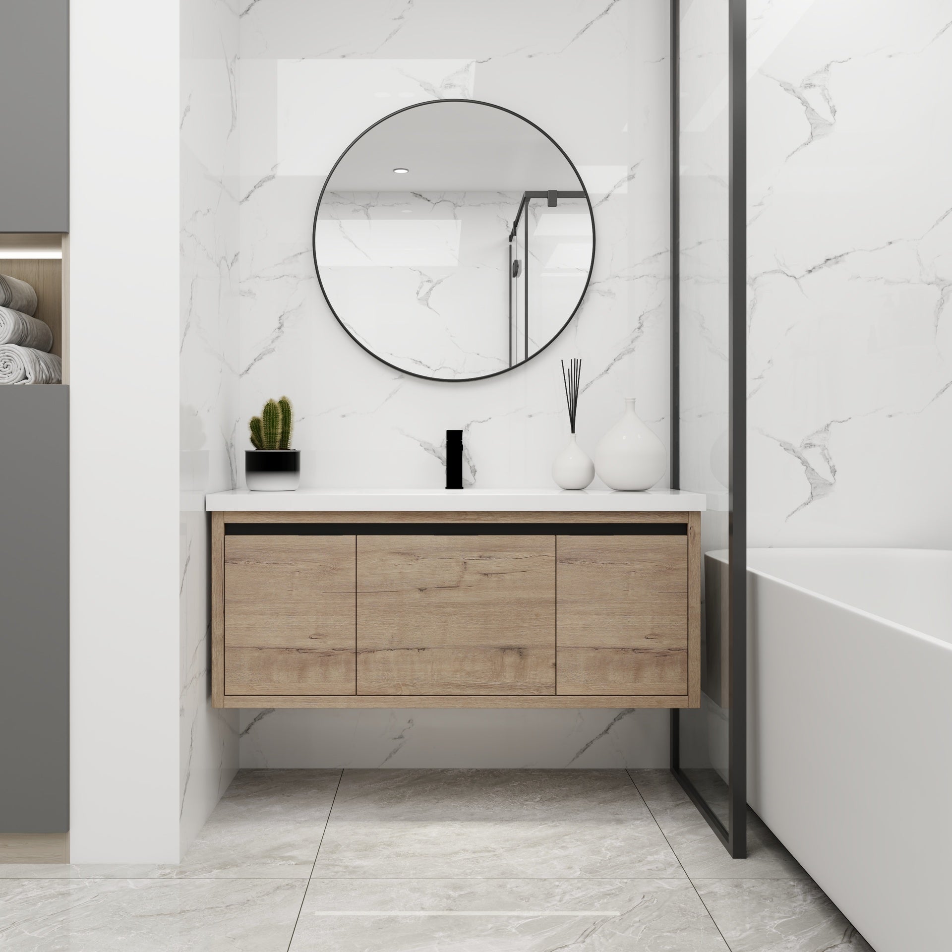 48 Inch Bathroom Cabinet With Sink,Soft Close Doors and Drawer,Float Mounting Design,48x18