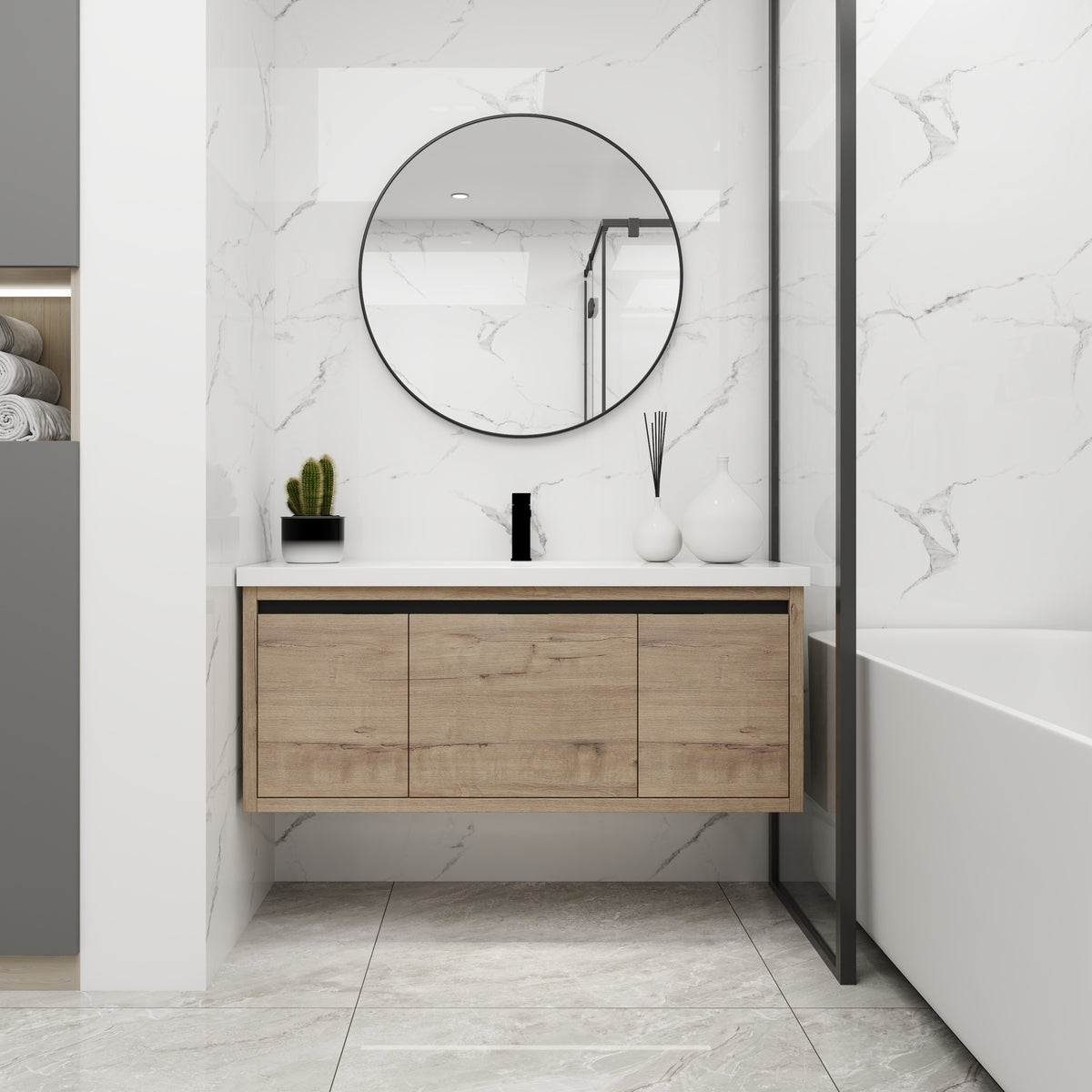 48 Inch Bathroom Cabinet With Sink,Soft Close Doors and Drawer,Float Mounting Design,48x18