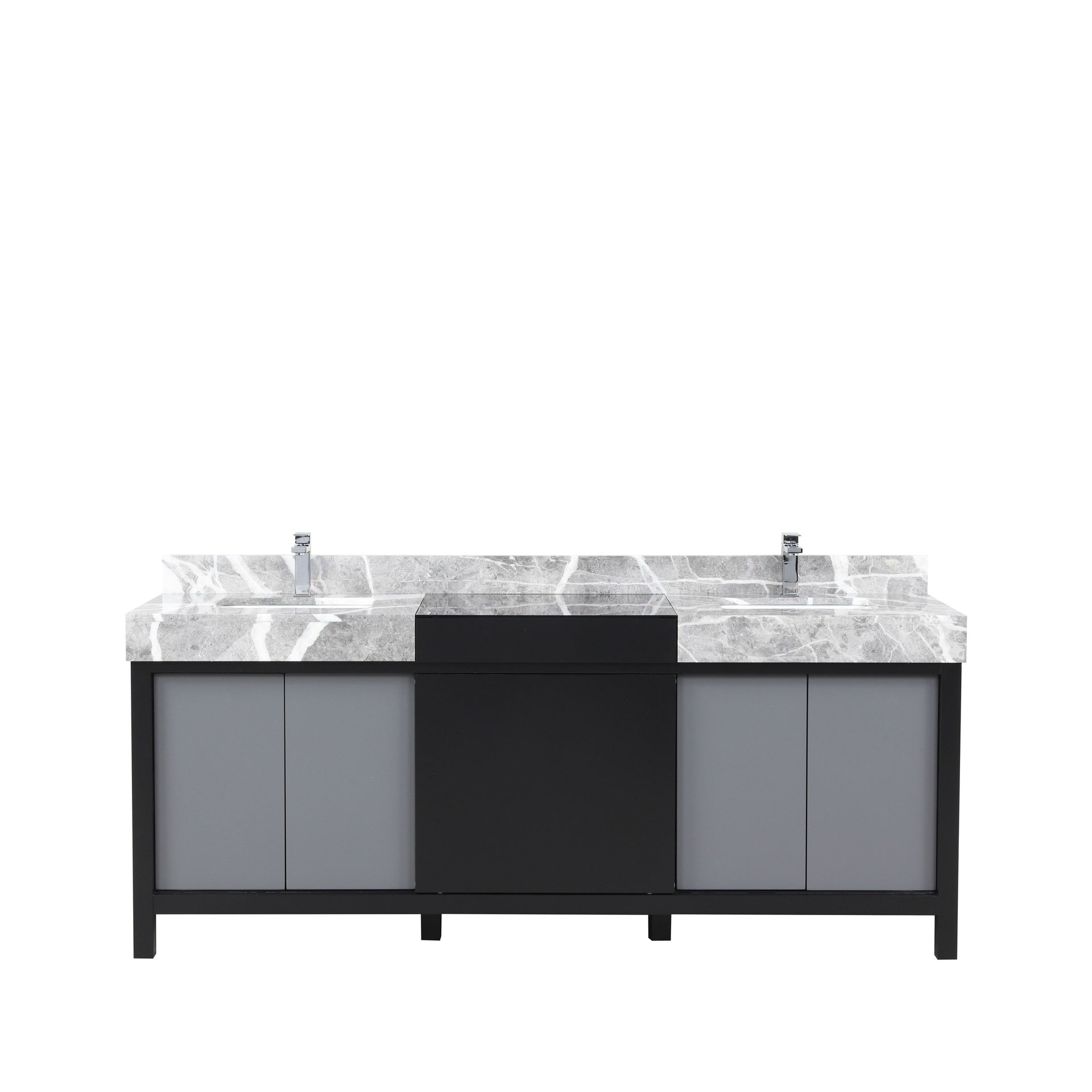 Black and Grey Double Bath Vanity 80 in. W x 22 in. D, Castle Grey Marble Top and Chrome Faucet Set
