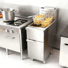 Commercial Gas Deep Fryer, Stainless Steel Free Standing Floor Frye with Baskets 4 Tube 120000 BTU 50LB for Restaurants