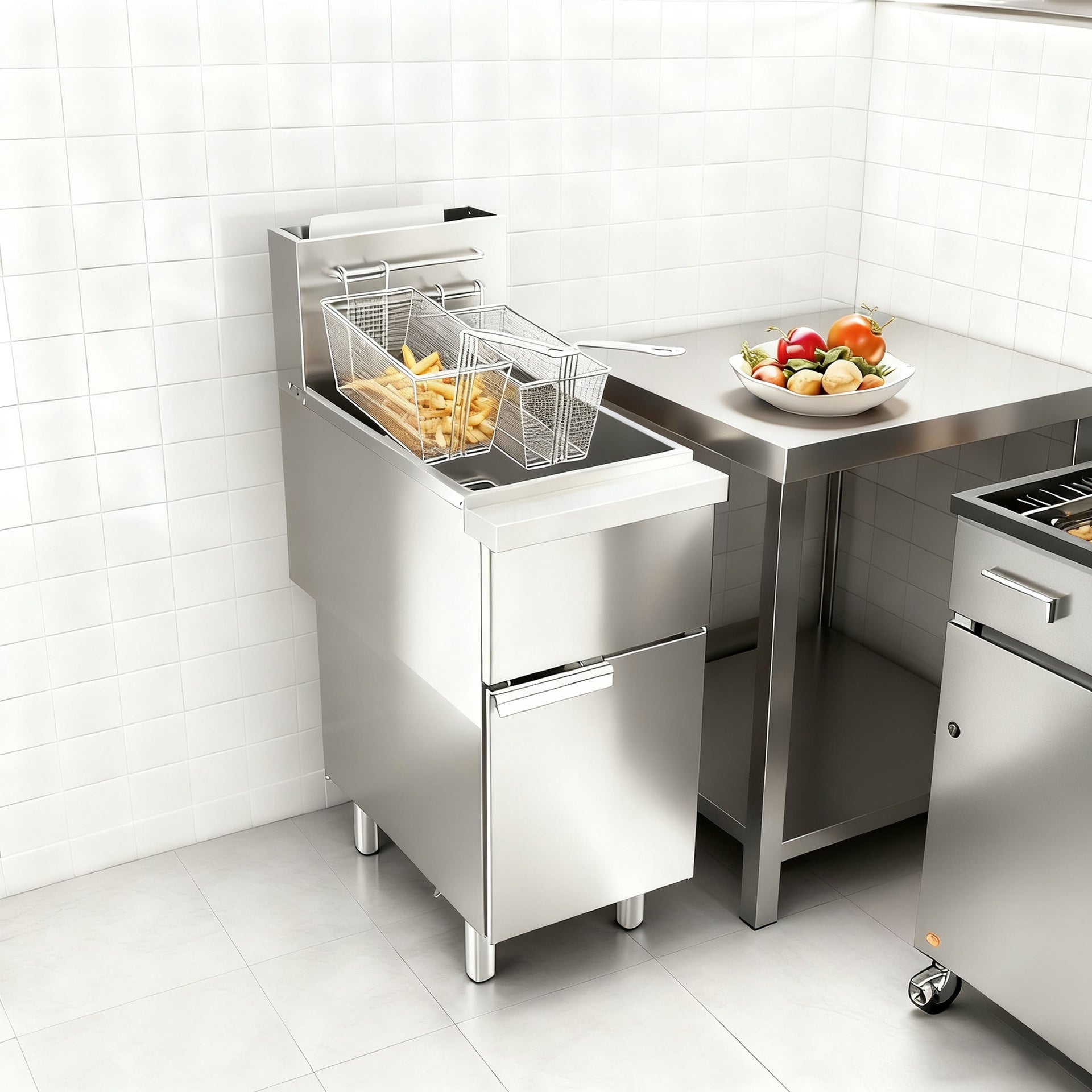 Commercial Gas Deep Fryer, Stainless Steel Free Standing Floor Frye with Baskets 4 Tube 120000 BTU 50LB for Restaurants