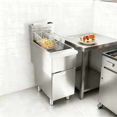 Commercial Gas Deep Fryer, Stainless Steel Free Standing Floor Frye with Baskets 4 Tube 120000 BTU 50LB for Restaurants