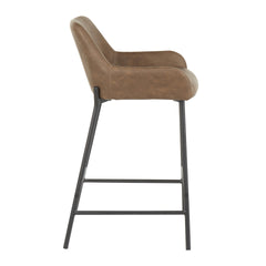 Daniella Industrial Counter Stool in Black Metal and Espresso Faux Leather by LumiSource - Set of 2