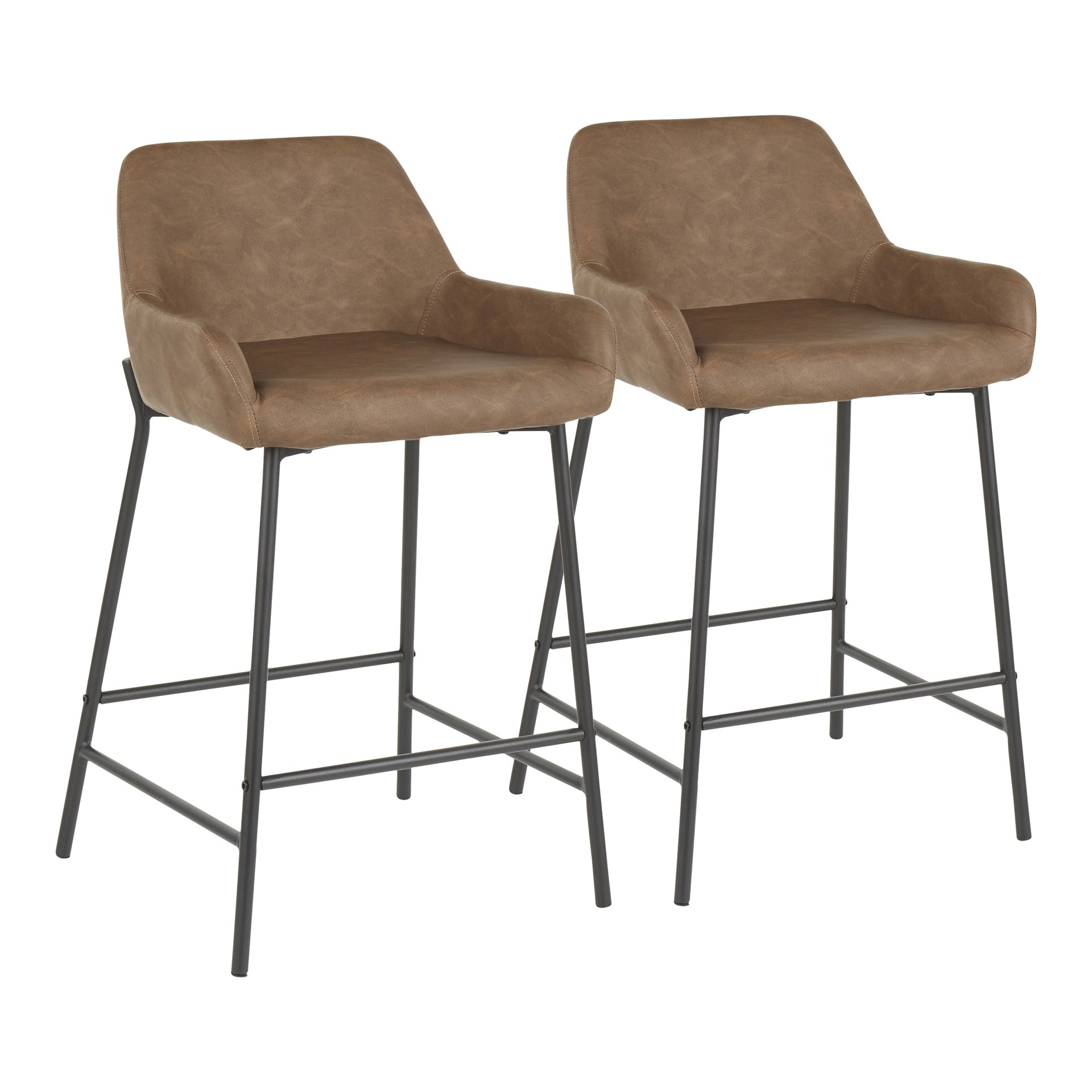 Daniella Industrial Counter Stool in Black Metal and Espresso Faux Leather by LumiSource - Set of 2