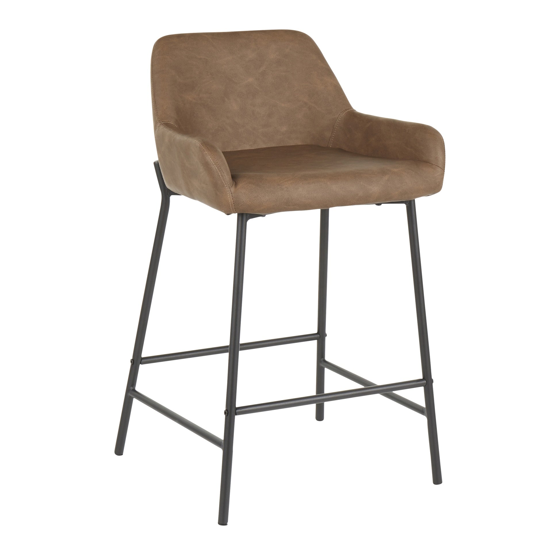 Daniella Industrial Counter Stool in Black Metal and Espresso Faux Leather by LumiSource - Set of 2