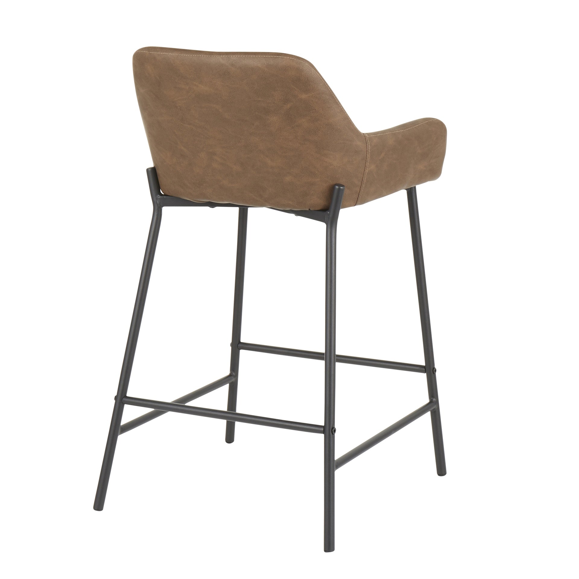 Daniella Industrial Counter Stool in Black Metal and Espresso Faux Leather by LumiSource - Set of 2