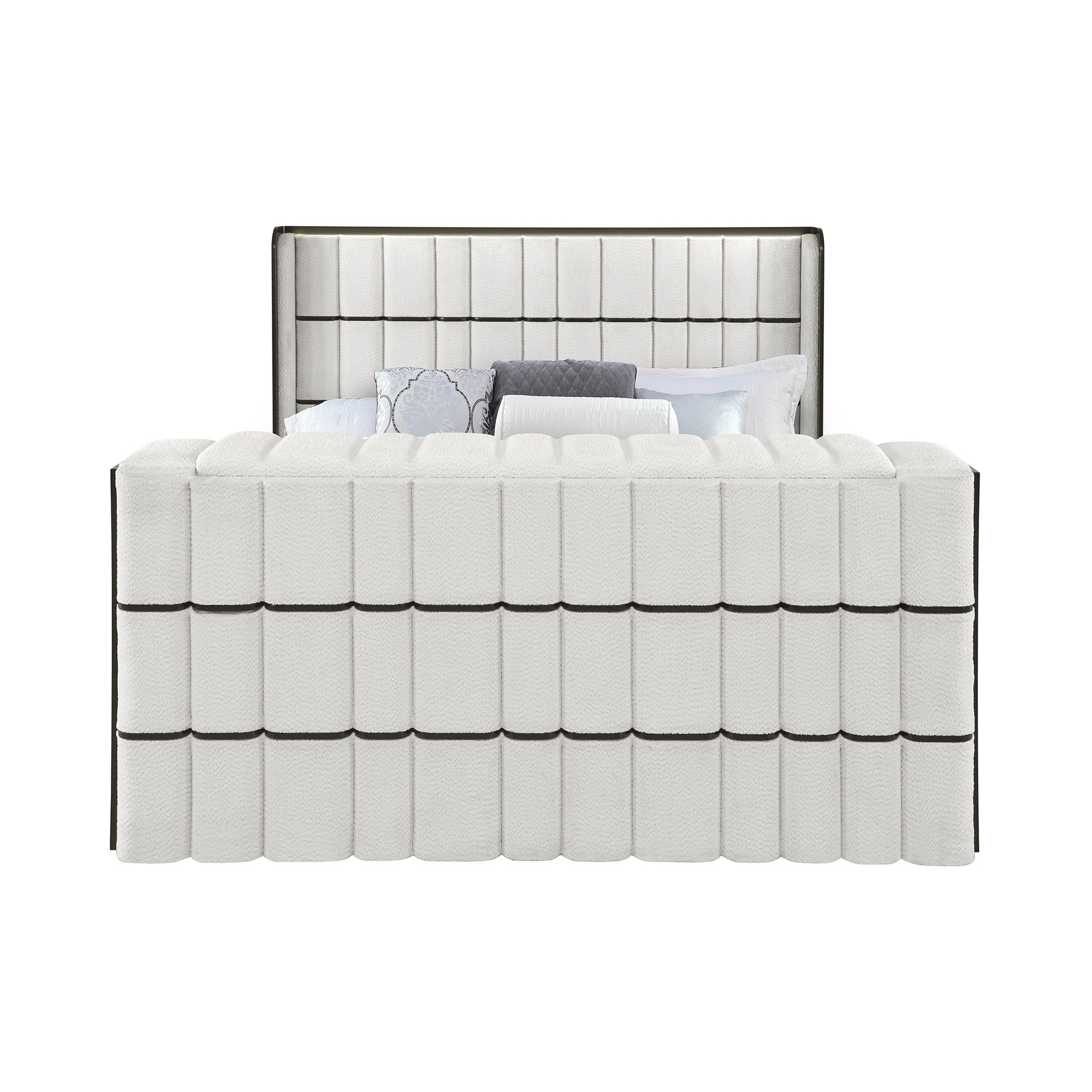 Isaiah White and Black King Bed with 50" TV Lift-LED, Speakers and Fireplace