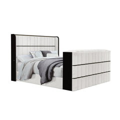 Isaiah White and Black King Bed with 50" TV Lift-LED, Speakers and Fireplace