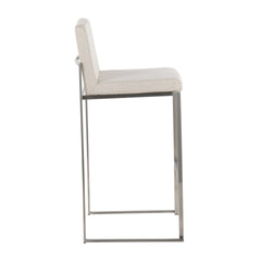 Fuji Contemporary High Back Barstool in Stainless Steel and Beige Fabric by LumiSource - Set of 2