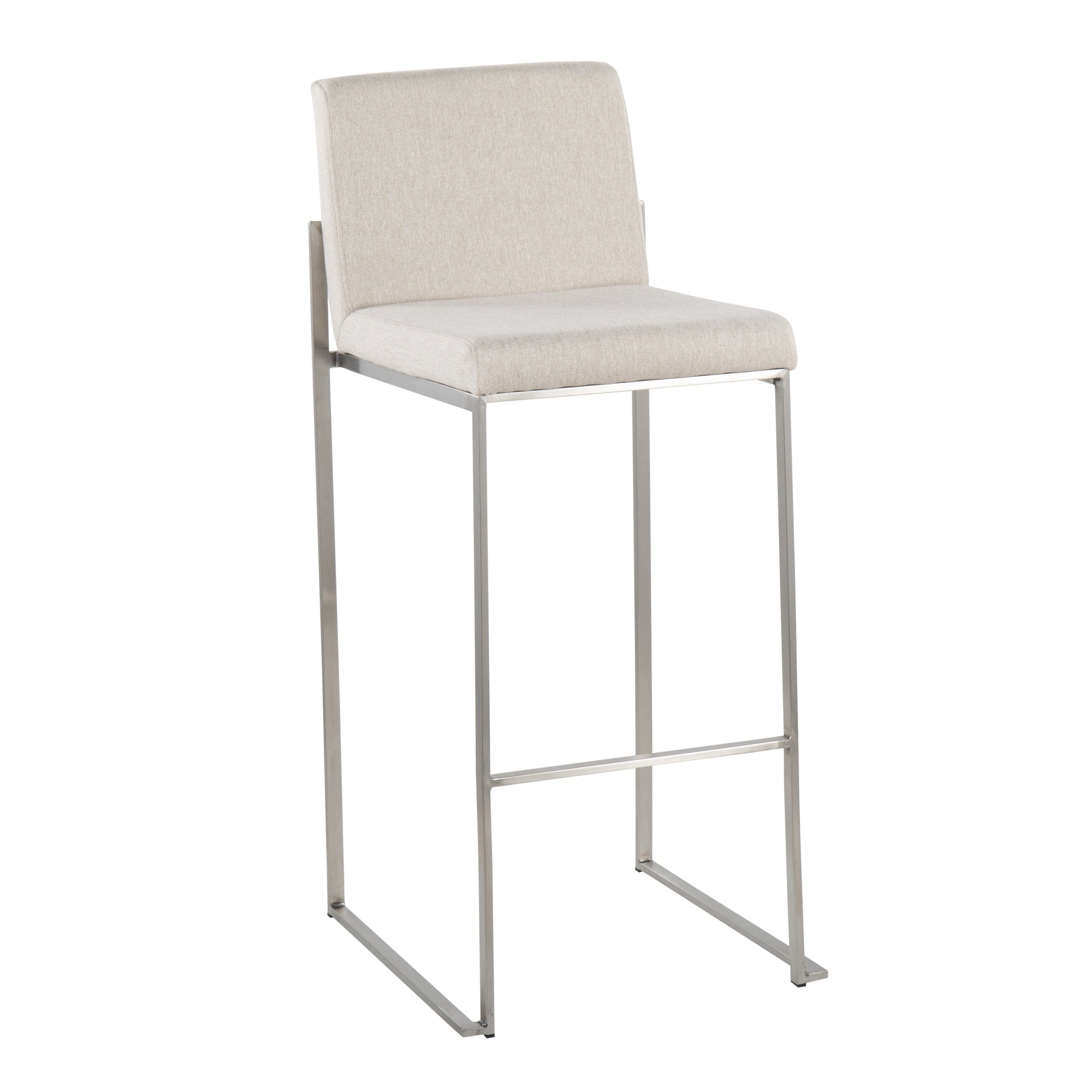 Fuji Contemporary High Back Barstool in Stainless Steel and Beige Fabric by LumiSource - Set of 2