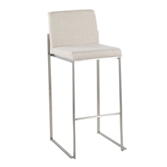 Fuji Contemporary High Back Barstool in Stainless Steel and Beige Fabric by LumiSource - Set of 2