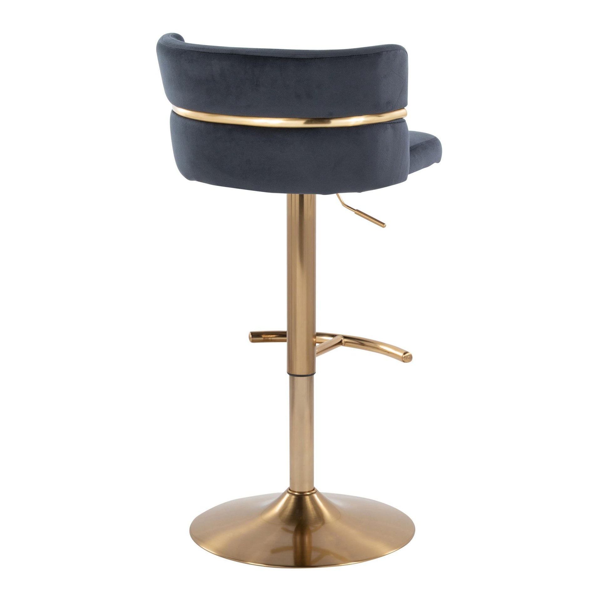 Cinch Glam/Art Deco Adjustable Barstool with Swivel in Gold Metal and Black Velvet with Rounded T Footrest by LumiSource - Set of 2