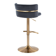 Cinch Glam/Art Deco Adjustable Barstool with Swivel in Gold Metal and Black Velvet with Rounded T Footrest by LumiSource - Set of 2