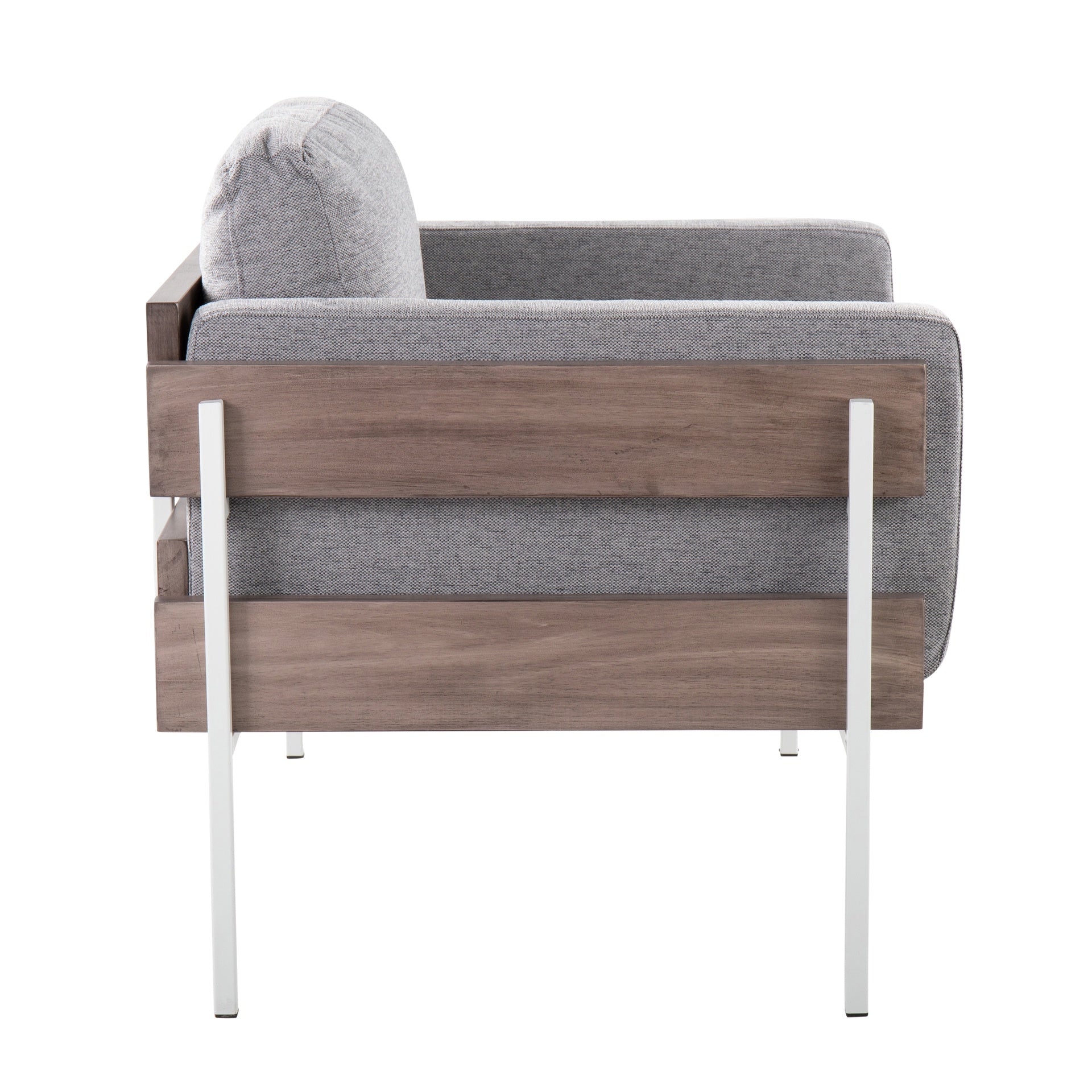Kari Farmhouse Accent Chair in White Metal, Grey Wood and Light Grey Fabric by LumiSource