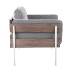 Kari Farmhouse Accent Chair in White Metal, Grey Wood and Light Grey Fabric by LumiSource