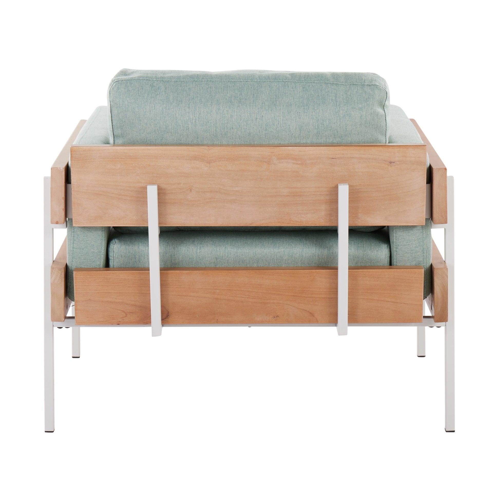 Kari Farmhouse Accent Chair in White Metal, Natural Wood, and Light Green Fabric by LumiSource