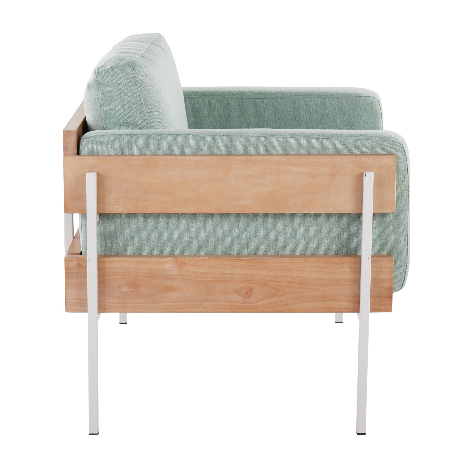 Kari Farmhouse Accent Chair in White Metal, Natural Wood, and Light Green Fabric by LumiSource