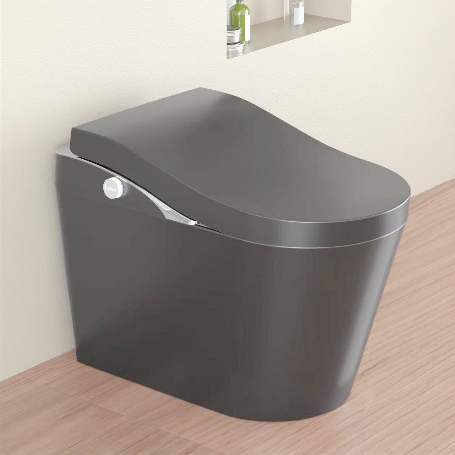 Tankless Modern Smart Toilet With Bidet, Auto Flush, Auto Open/Close,Heated Seat, Warm Water and Dry, Foam Shield Function White, Matte Grey