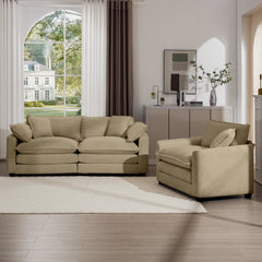 Modern Living Room Sofa Two-Piece Set, Suitable for Living room and Bedroom Sofa Set, Consists of a Single Seat and a 3-Seater Sofas, Tan Corduroy