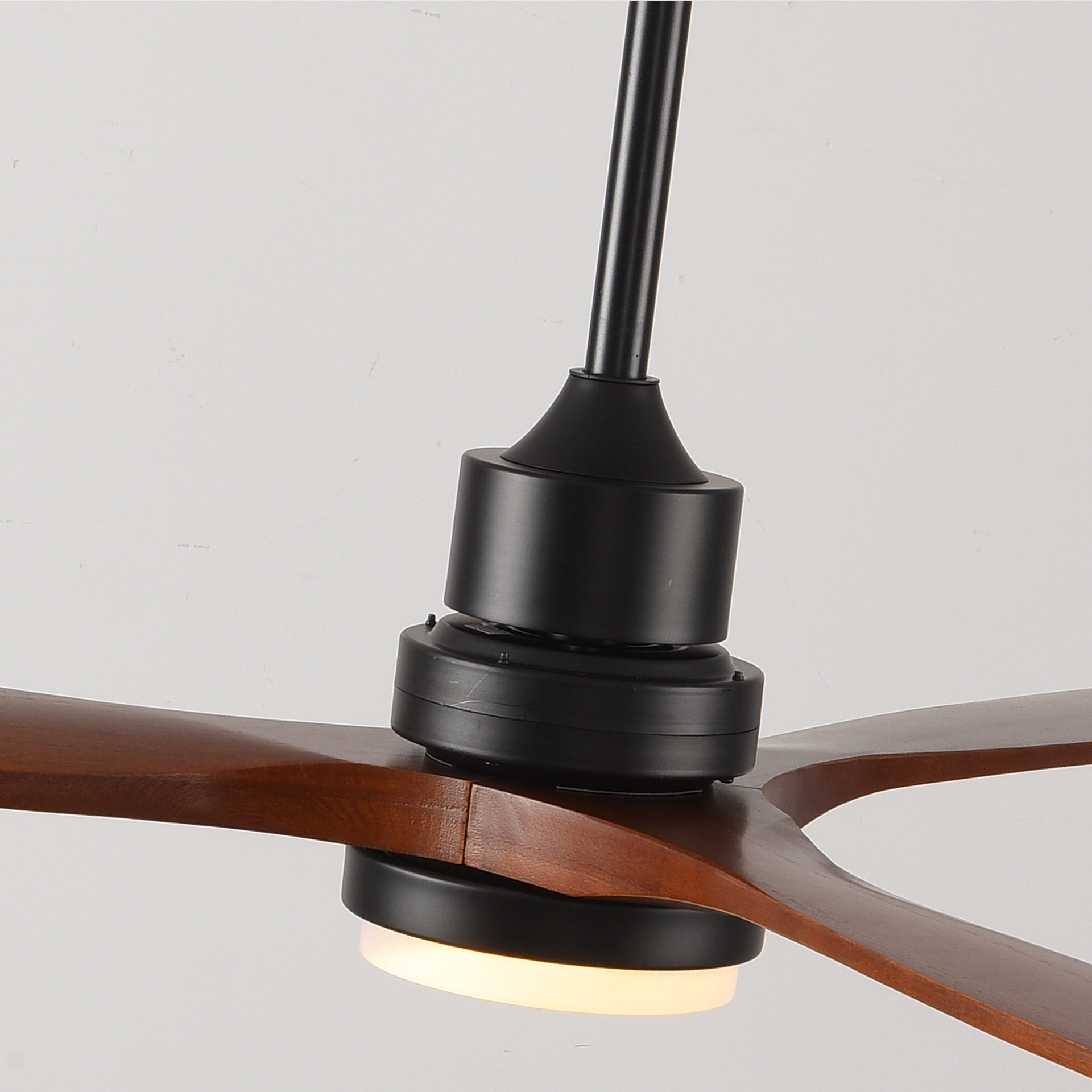 Hot sales 60 Inch Modern Black Ceiling Fan With Light 3 Solid Wood Blades Remote Control Reversible DC Motor With Dimmable LED
